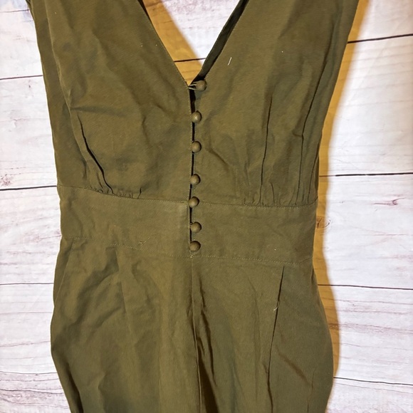 Happy Nature Criss Cross Back Olive Green Ruffle Jumpsuit Bohemian 6 - Picture 3 of 9